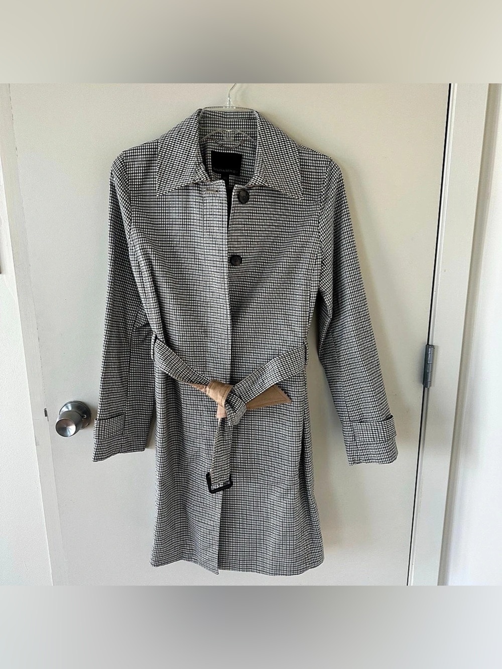NWT Banana Republic Gingham Plaif Trench Raincoat Black & White XS